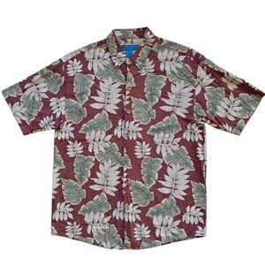 Paradise Blue Hawaiian 80 Silk 20 Cotton Shirt Men Large Red Floral Short Sleeve